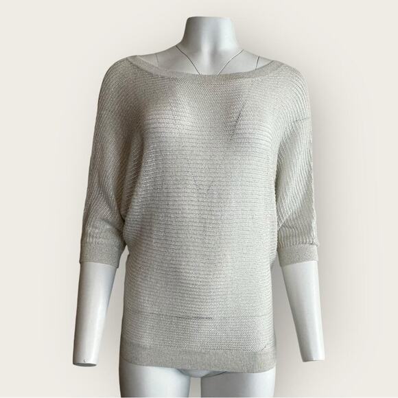 Express | Shimmer Dolman Boatneck Top | Ivory/Silver | Small - Picture 1 of 12